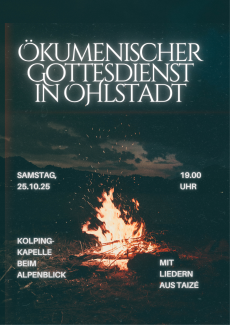 Um ein brennendes Lagerfeuer herum schwirren wie Funken die Infos zum Gottesdienst