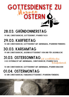 Auflistung der Gottesdienste Ostern 2024