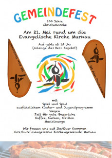 Plakat Gemeindefest 100 Jahre Christuskirche am 21. Mai ab 16 Uhr
