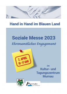 Zwei gereichte Hände sowie Infos zur Sozialen Messe 2023
