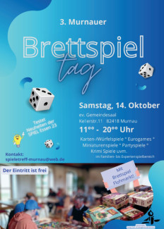 Vor blauem Hintergrund wird mit verschiedenen Symbolen für den Spieletag am 14.10. geworben.